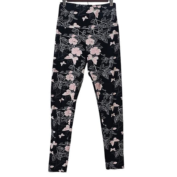 Leggings Depot Ultra Soft High Waist Fashion Legging Pink Flowers Butterflies OS - Picture 2 of 5